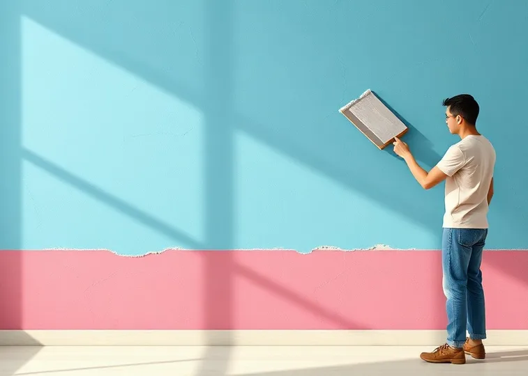 Application d'un enduit décoratif à la lisseuse sur un mur