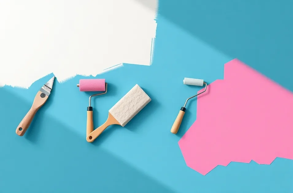 Outils de peinture disposés dans l'ordre des étapes du chantier