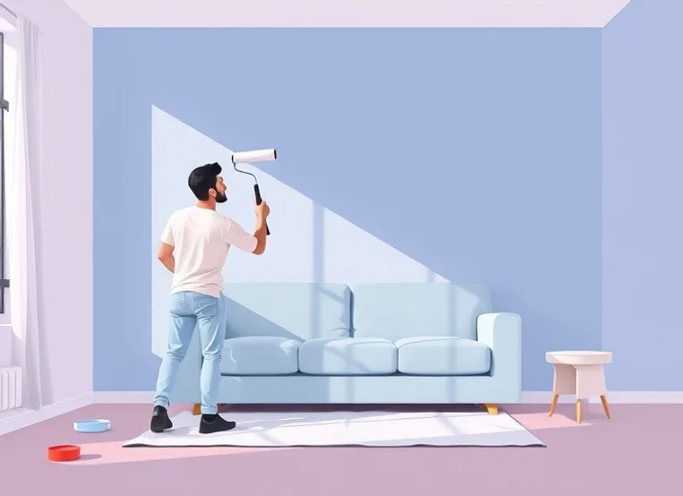 Peintre appliquant la peinture au rouleau sur un mur de salon